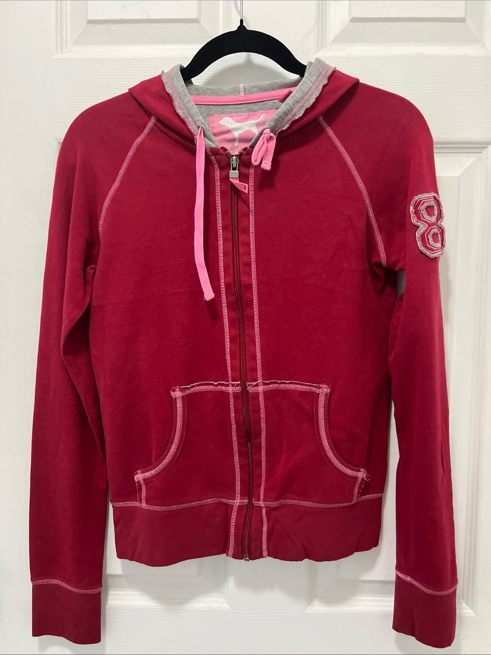 VTG Y2K Pink Victorias Secret Petite Long Sleeve Full Zip Hoodie Sweatshirt Sz S